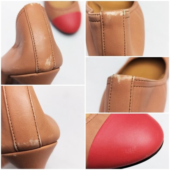LANVIN Paris Leather Cap Toe Ballerina Pump Heel Round Colorblock Toe Italy 37.5 - Picture 9 of 12